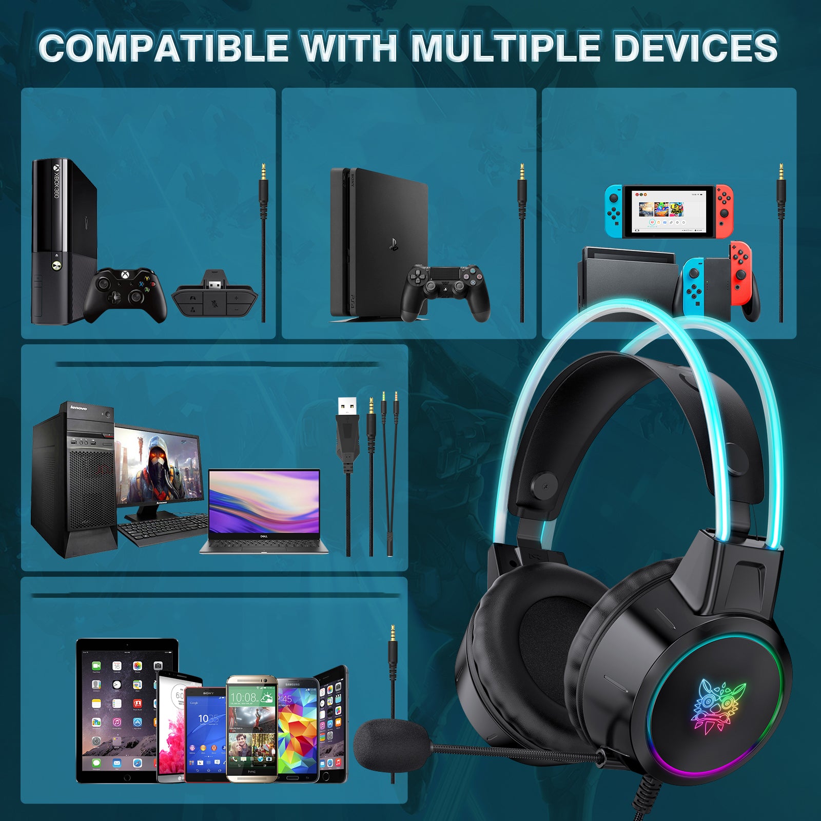 ONIKUMA X15 Pro Gaming Headset 3.5mm Wired Headset Surround Sound Gaming Headphone with RGB Lighting Effect ONIKUMA X15 Pro Gaming Headset 3.5mm Wired Headset Surround Sound Gaming Headphone with RGB Lighting Effect